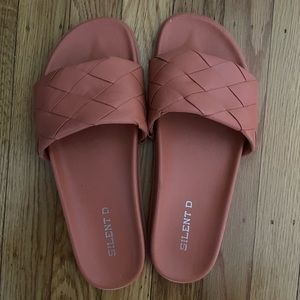 Coral orange genuine leather slides from Anthropologie